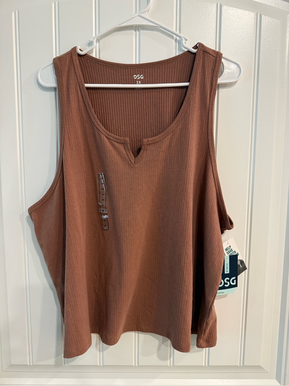 DSG Scoop Neck Ribbed Tank Top in Rust Brown